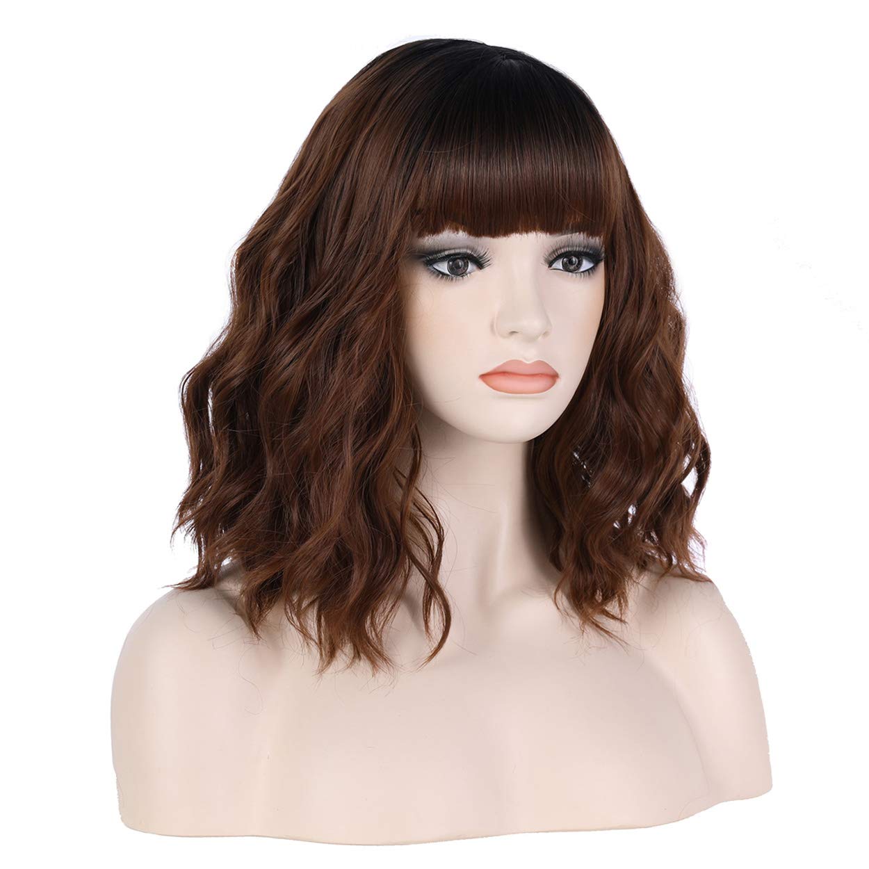 incohair 14 Inches Ombre Brown Wig Short Brown Bob Wigs Black to Brown Synthetic Cosplay Party Daily Wigs Wig Cap Included (Ombre Brown)