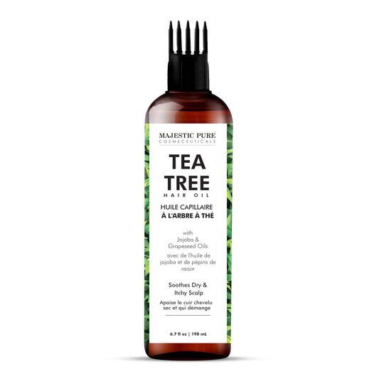 Majestic Pure 100% Pure Tea Tree Oil with Biotin for Hair Care, Strengthening, Nourishing, and Volumizing Formula with Jojoba Oil and Castor Oil - Non GMO Verified, 198 ml