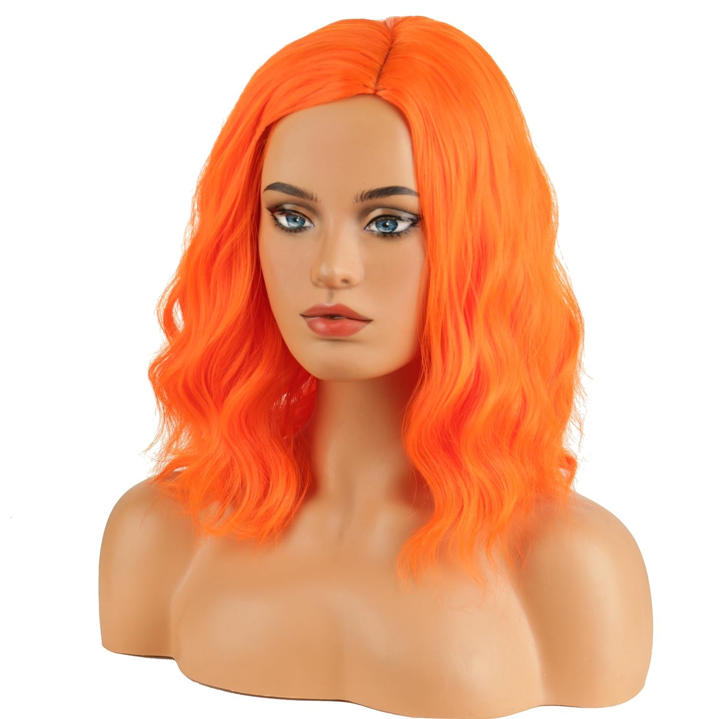 MAGQOO Orange Wigs for Women Short Curly Wavy Orange Wig Side Part Synthetic Heat Resistant Cosplay Costume Party Wigs