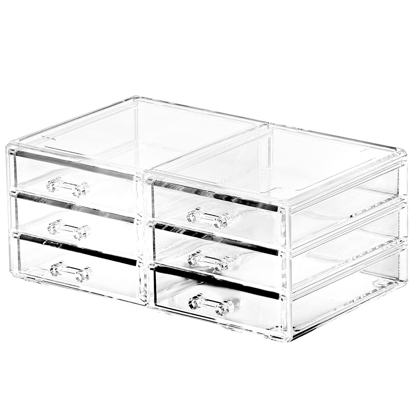 Desktop Storage drawers,Rectangular Desktop Drawers,Plastic Makeup Storage,Containers Bins With Drawers Desk Organization Pull Out Small craft Storage Case Box Cube,Pack of 1 (Clear, 6 Drawers)