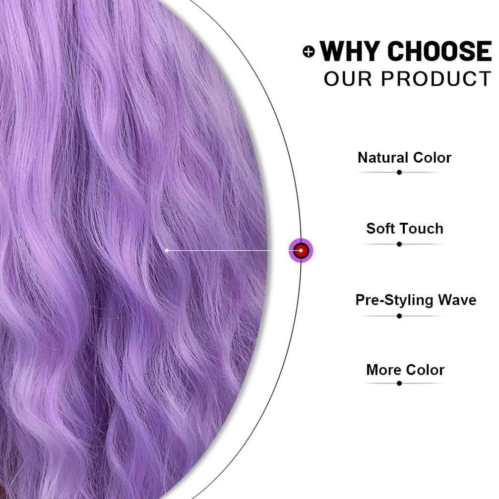 BERON Purple Wig for Women Long Wavy Wig Purple Long Curly Wigs Lavender Purple Synthetic Wig for Daily Party
