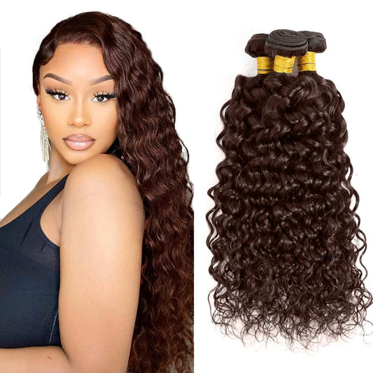 Colcor #4 Brazilian Virgin Hair - Chocolate Brown Water Wave Bundles, 14/16/18 Inch, 3 Bundles, Unprocessed Human Hair