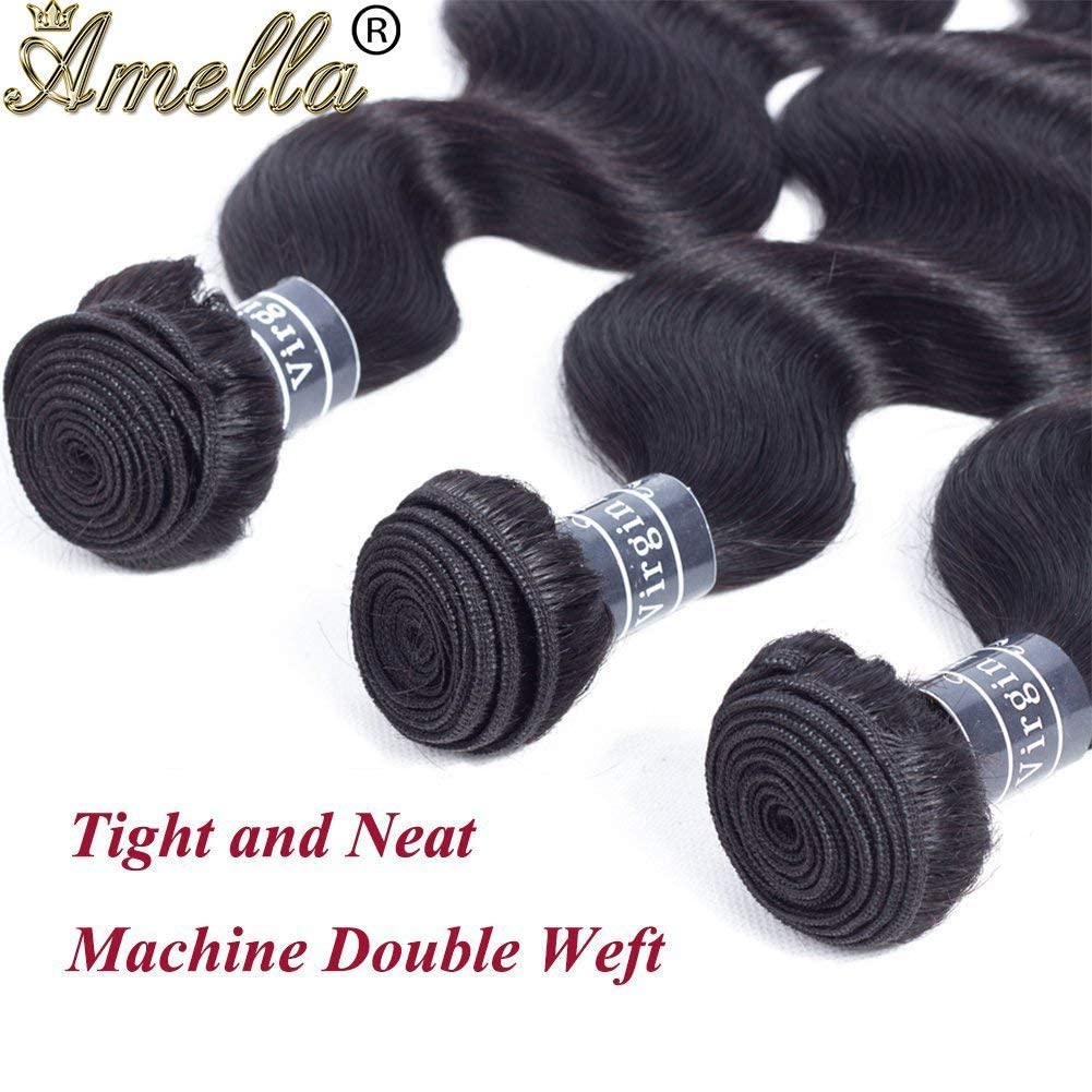 Amella Hair 8A Brazilian Body Wave Human Hair 4 Bundles (12 14 16 18) Brazilian Virgin Remy Hair Weave Bundles Unprocessed Body Wave Virgin Human Hair Bundles Remy Human Hair Extensions