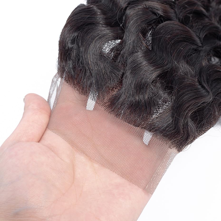 4x4 Lace Closure Deep Wave Human Hair 130% Density Unprocessed 12A Deep Curly Virgin Hair 4x4 Transparent Lace Closure With Cap Natural Color 16 Inch