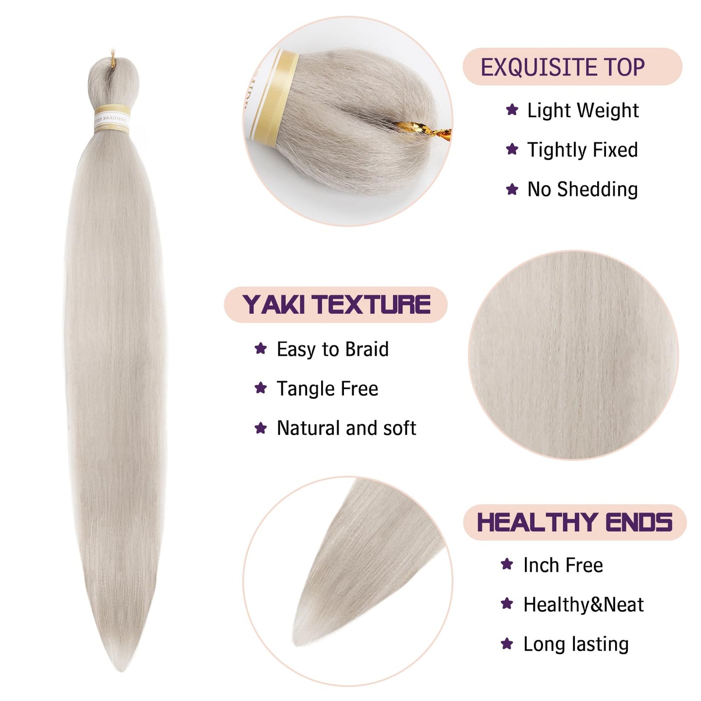 Beyond Beauty Braiding Hair pre stretched, Braids Synthetic Fiber Ombre Yaki Texture, Natural Easy Twist Braids Crochet Hair Hot Water Setting hair extensions