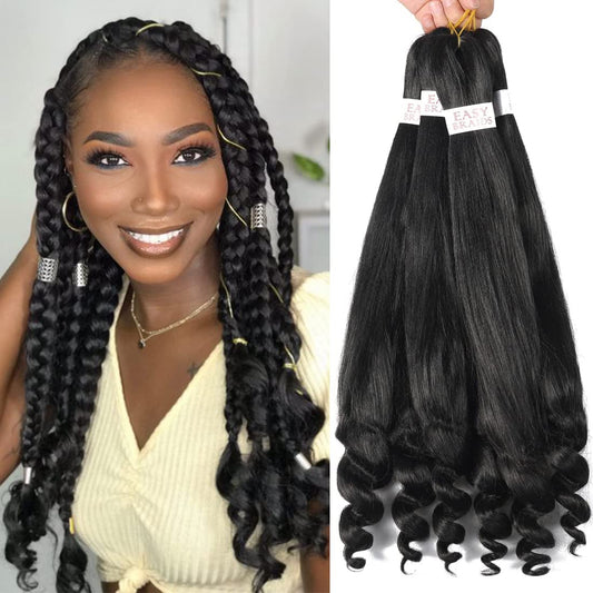 Braiding Hair Pre Stretched French Curly Braiding Hair Crochet Braids Natural Easy Braid Crochet Hair Hot Water Setting Professional Soft Yaki Straight Hair For Braiding (20inch（pack of 6）, 1B)