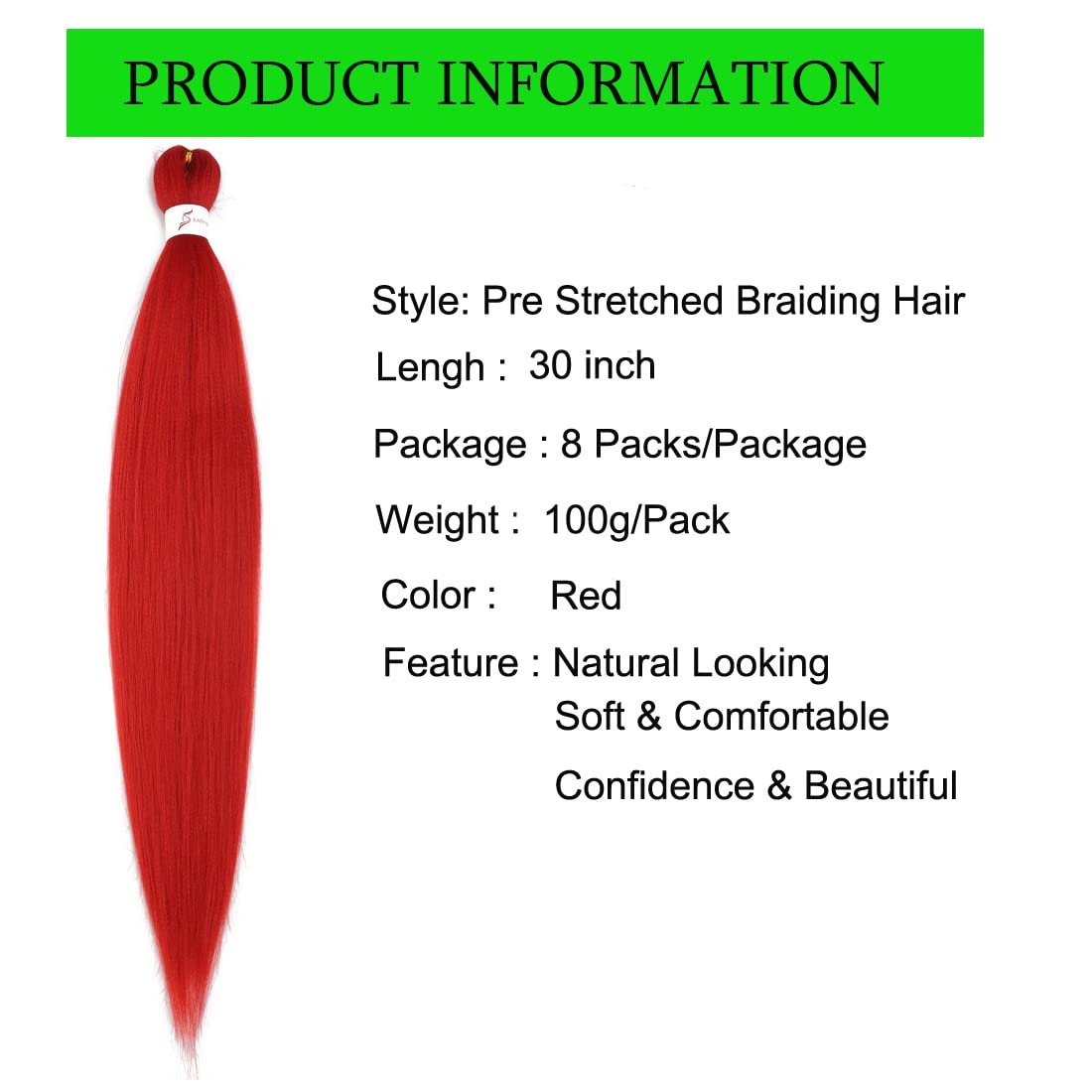 Pre Stretched Braiding Hair Extensions 30inch 8packs Professional Braids Hair Soft Yaki Straight Braid Hair Hot Water Setting Synthetic Crochet Hair (30inch,Red)