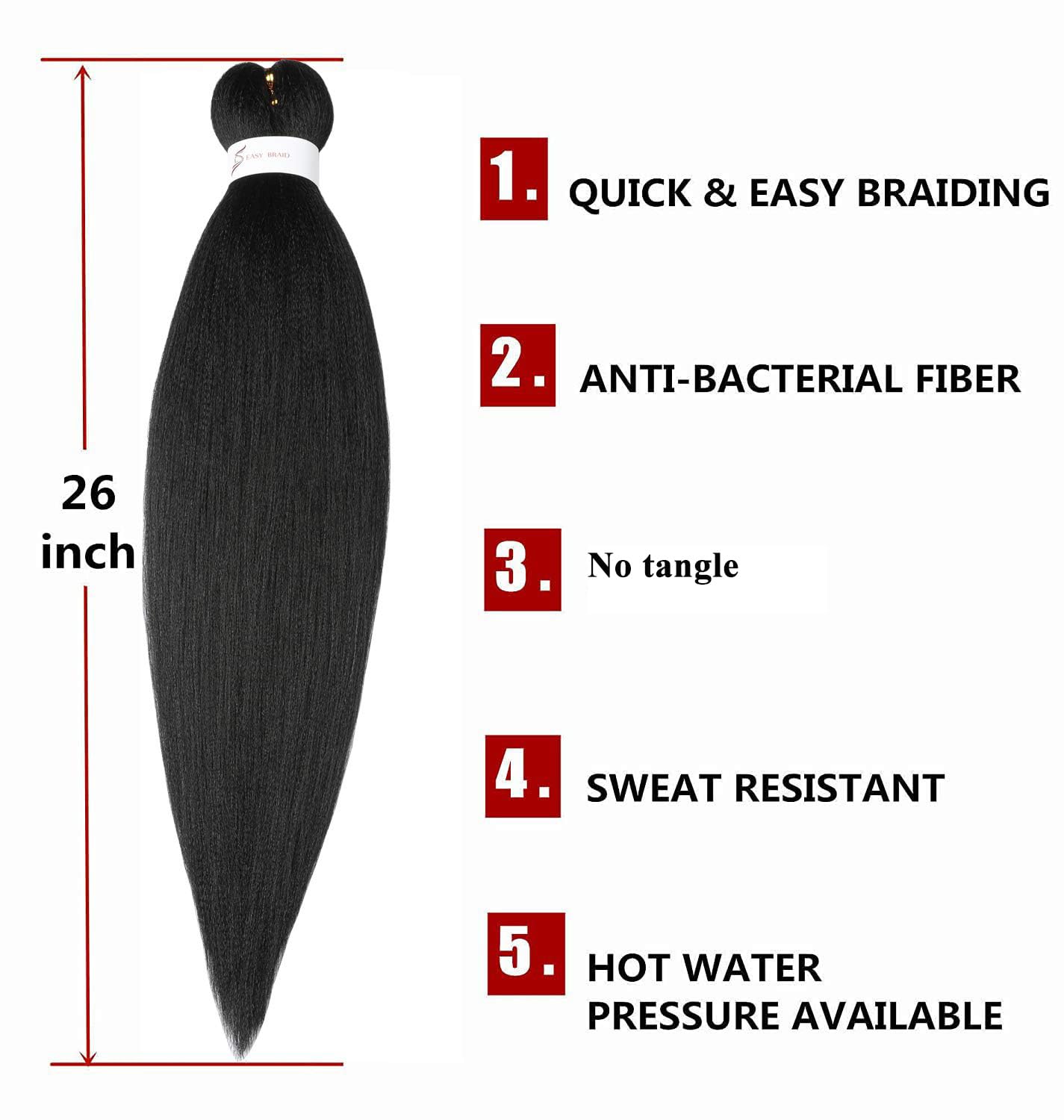 Pre Stretched Braiding Hair 26"-8 Packs Synthetic Braiding Hair Crochet Braids Hot Water Setting Professional Soft Yaki Straight Texture (26Inch,#1)