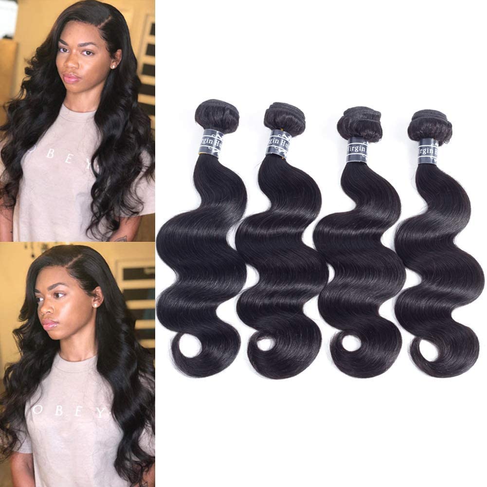 Amella Hair 8A Brazilian Body Wave Human Hair 4 Bundles (12 14 16 18) Brazilian Virgin Remy Hair Weave Bundles Unprocessed Body Wave Virgin Human Hair Bundles Remy Human Hair Extensions