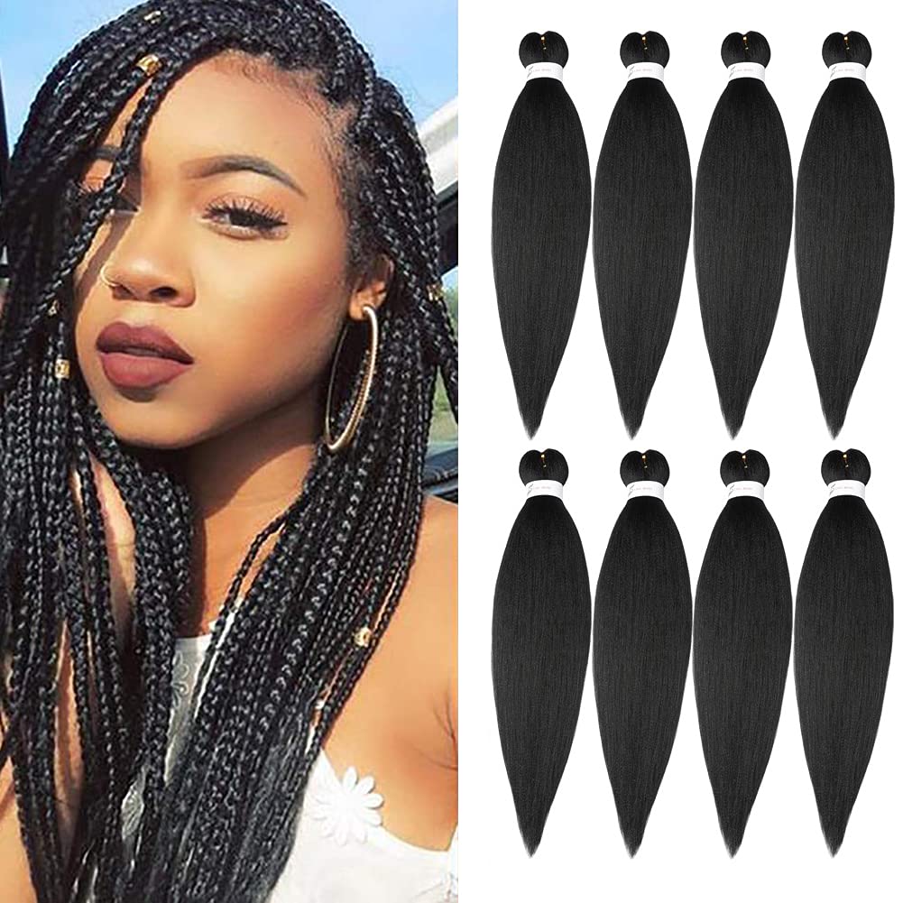 Pre Stretched Braiding Hair 26"-8 Packs Synthetic Braiding Hair Crochet Braids Hot Water Setting Professional Soft Yaki Straight Texture (26Inch,#1)