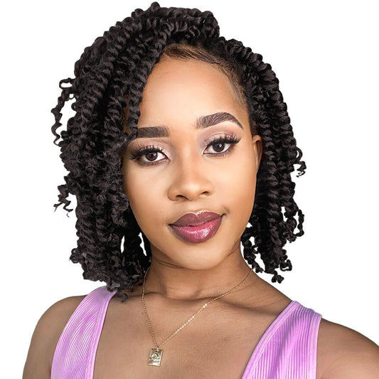 The BOHOBABE Pre-twisted Passion Twist Crochet Hair 6 Inch Short Brown Pre-looped Crochet Passion Twist Braiding Hair 8 Packs (4#)