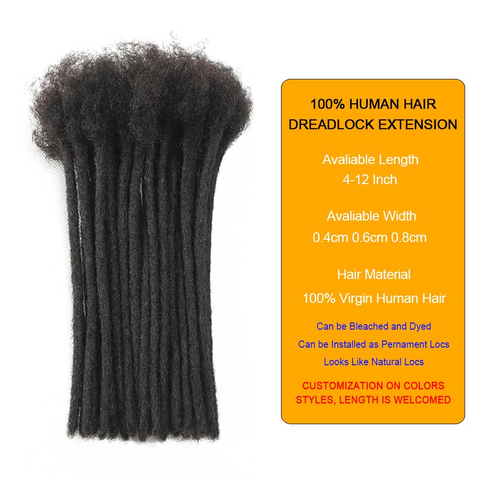 Dreadlock Extensions Human Hair 100% Human Hair for Man/Women/Kids Full Handmade Permanent Loc Extensions Can Be Dyed Bleached Curled Twisted Soft Dreadlocks (0.6cm Thickness 20 Inch 60 Strands, 1B)