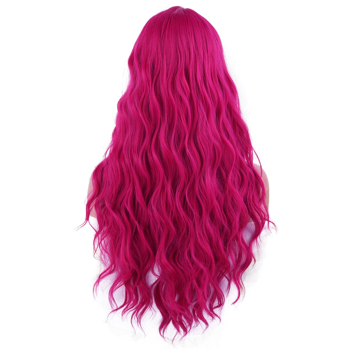 MAGQOO Hot Pink Wig Magenta Wig with Bangs Long Curly Wavy Neon Pink Hair Wigs for Women Girls Wig Cap Included