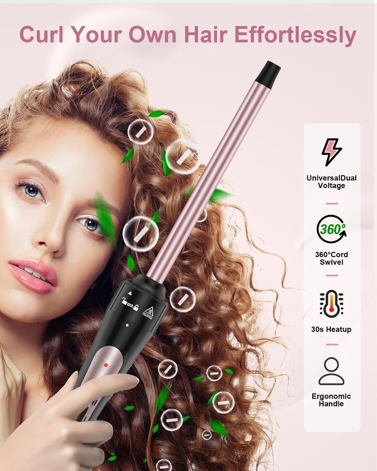 Karrong 3/8 Inch Tourmaline Ceramic Curling Wand, Small Curling Iron for Short & Long Hair, 30S Instant Heat Up, 2 Temperature Settings, Includes Heat Protective Glove & 2 Clips