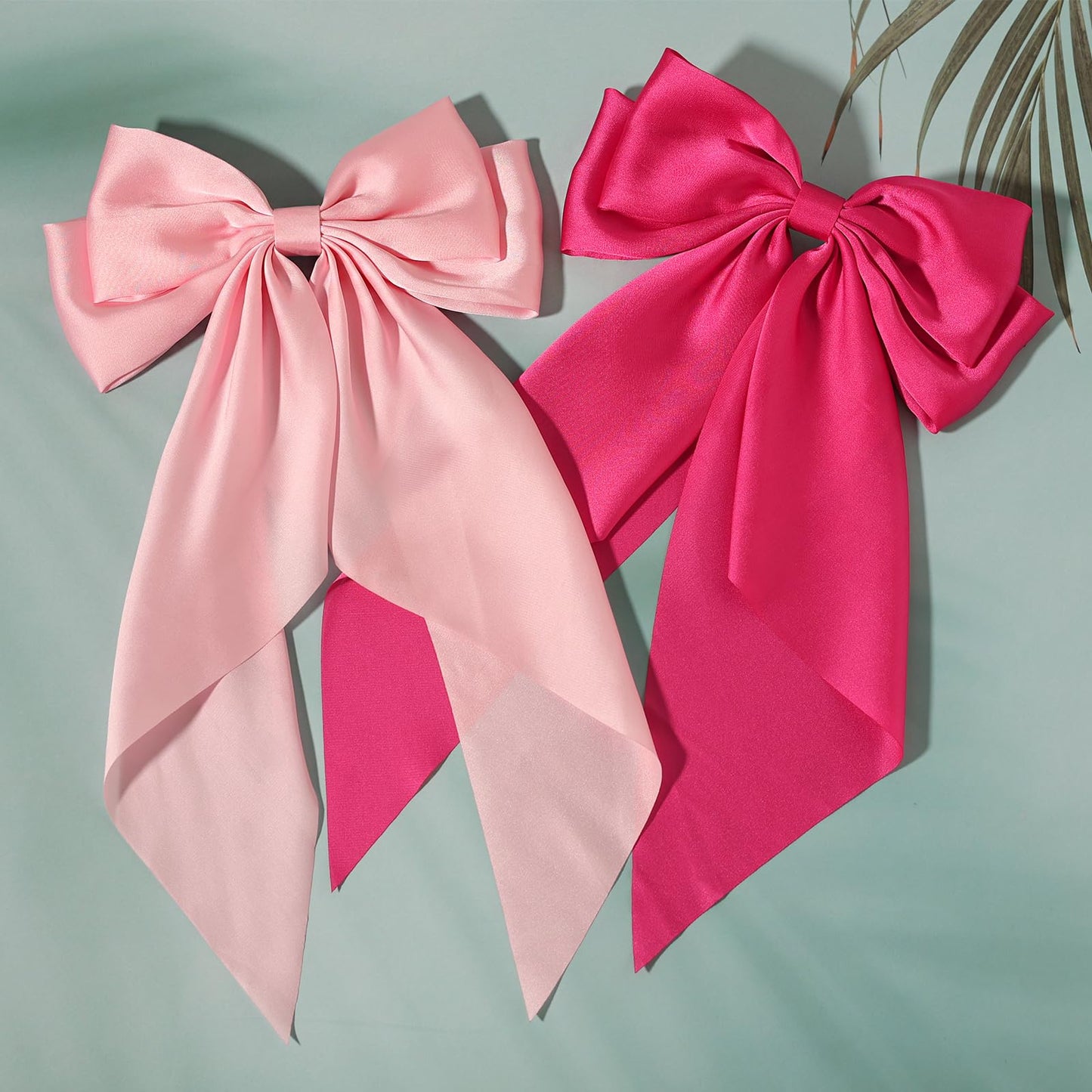 SUSULU Pink Hair Bows for Women, 2pcs Big Hair Bows Long-Tail Pink Ribbon Bows Hot Pink Hair Bows Accessories Hair Barrettes Party Birthday Gifts