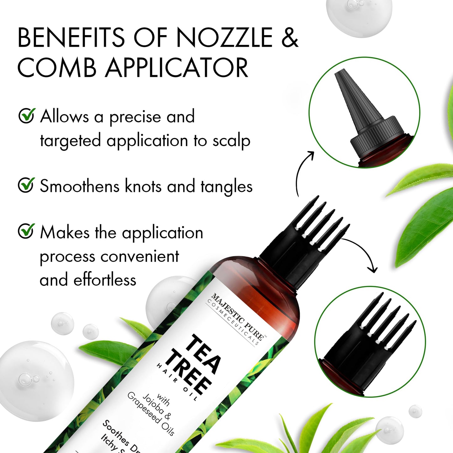 Majestic Pure 100% Pure Tea Tree Oil with Biotin for Hair Care, Strengthening, Nourishing, and Volumizing Formula with Jojoba Oil and Castor Oil - Non GMO Verified, 198 ml