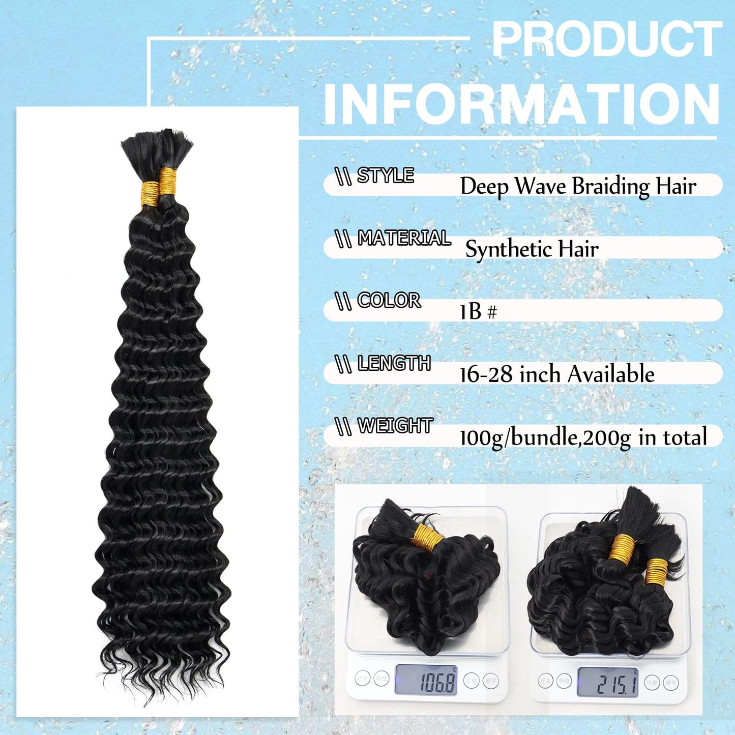 Eacia 28 Inch Deep Wave Bulk Braiding Hair for Boho Braids 2 Bundles 200g Natural Black Curly Braiding Hair for Micro Twist No Weft Wet and Wavy Braiding Hair Extensions (#1B,100g/bundle)