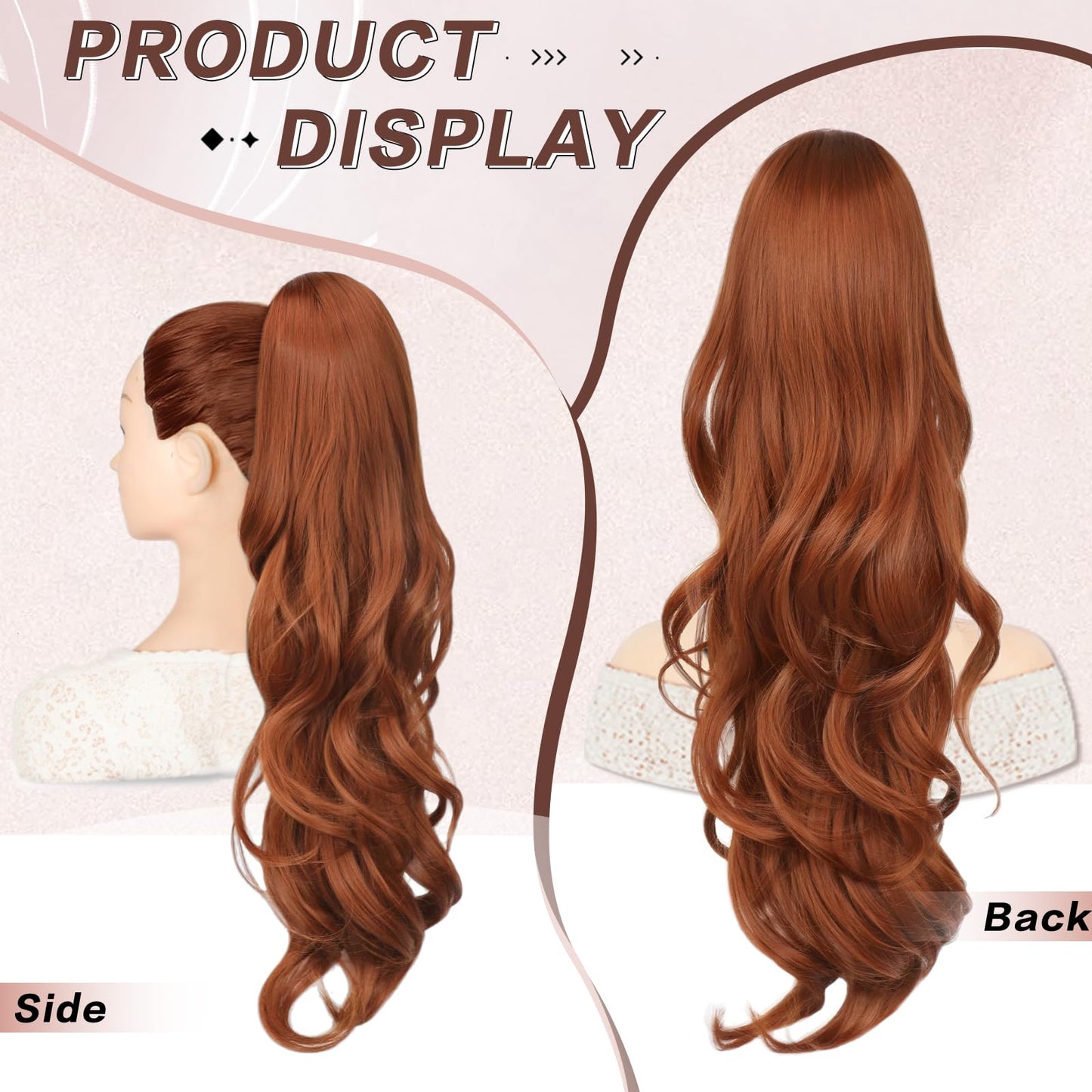 CHRSHN Ponytail Extension, Drawstring Ponytail Extension for Women 26 Inch Long Wavy Pony Tails Hair Extensions Synthetic Clip in Ponytail Hairpiece for Women(350#)