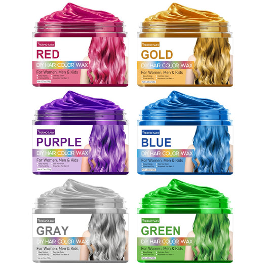 Reengull 6 Colors Temporary Hair Color Wax, Instant Hair Dye Hair Coloring Wax Mud for Men Women Kids Daily Party Cosplay Halloween DIY Hair Color Cream(Gold,Red,Purple,Green,Gray,Blue)