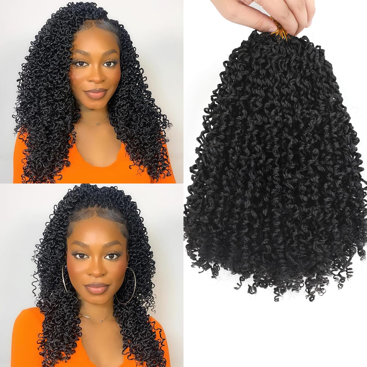 Fovbuty Yanky Twist Crochet Braids Hair 8 Inch 9 Bundles/Lot Natural Black Pre-Twisted Passion Twist With Curly Ends Small Crochet Hair for Senegalese Braids 1B#/9pack