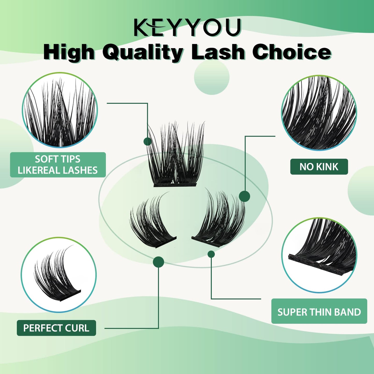 Lash Clusters 96pcs Individual Lashes D Curl 10mm Cluster Lashes KEYYOU Volume Wispy Lash Extension Soft&Comfortable Easy DIY at Home(Y10,D-10mm)