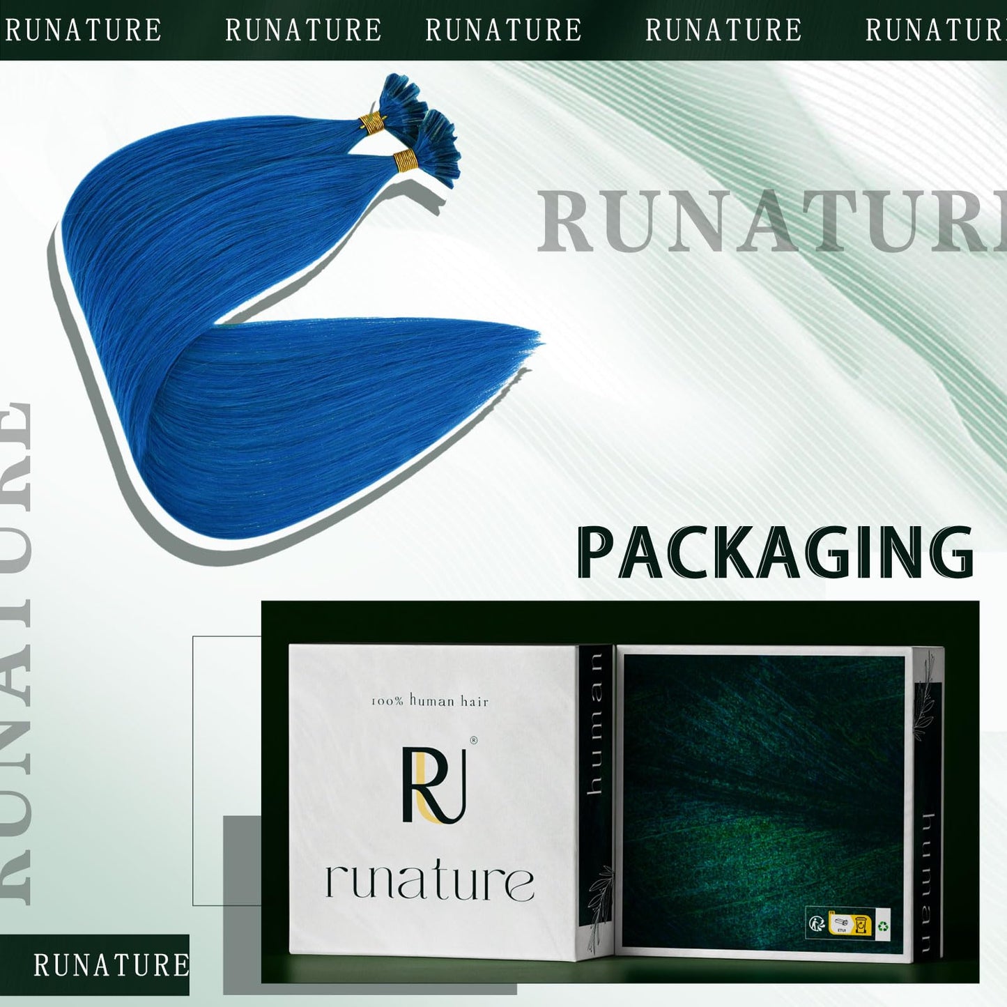 RUNATURE U Tip Human Hair Extensions - Blue Straight for Party - Hot Fusion Colorful 14 Inch 20g 25s