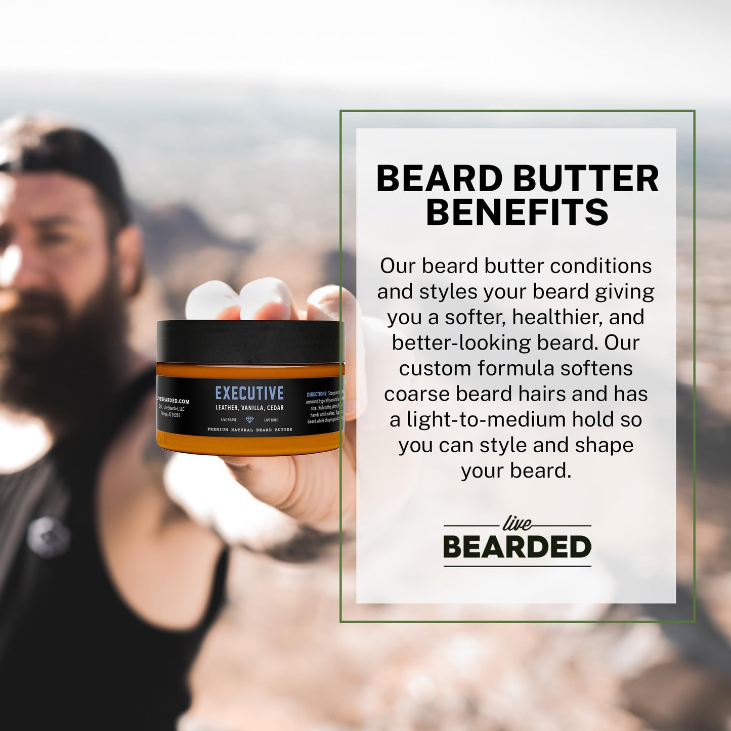Live Bearded Beard Butter, 3 fl oz - Made in the USA - All-Natural Leave-in Conditioner and Softener with Shea | Executive Scent - Cedar, Vanilla