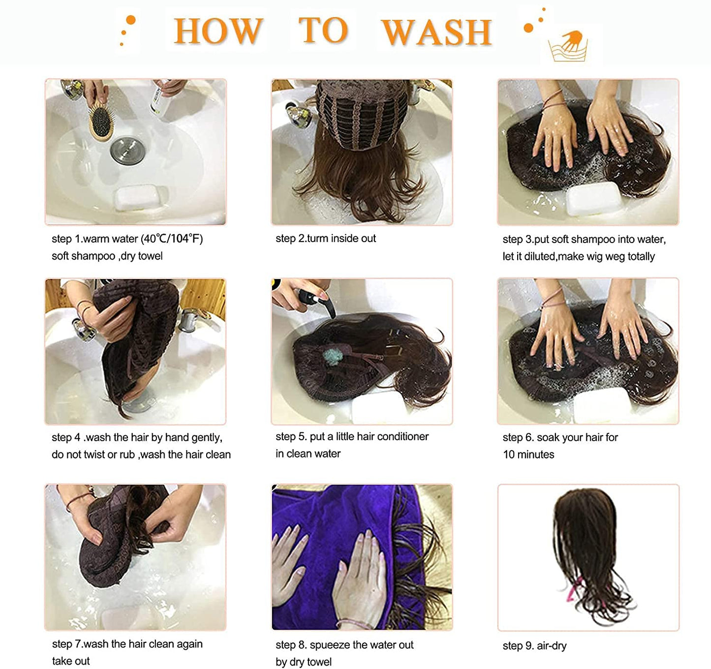 Esmee 24" Long Brown Color Synthetic Natural Wave Wigs with Neat Bangs for White/Black Women Party Wear.