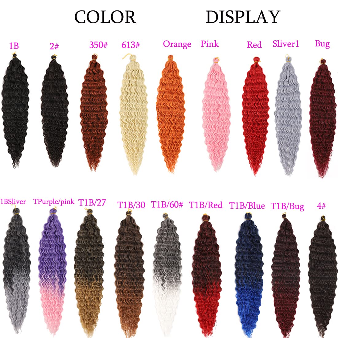 24 inch Ocean Wave Crochet Hair Deep Wave Twist Crochet Hair Extensions Curly Braiding Hair 3 packs Long Wavy Water Wave Braids For Women Synthetic Crochet Braid Hair (24 inch, Pink)