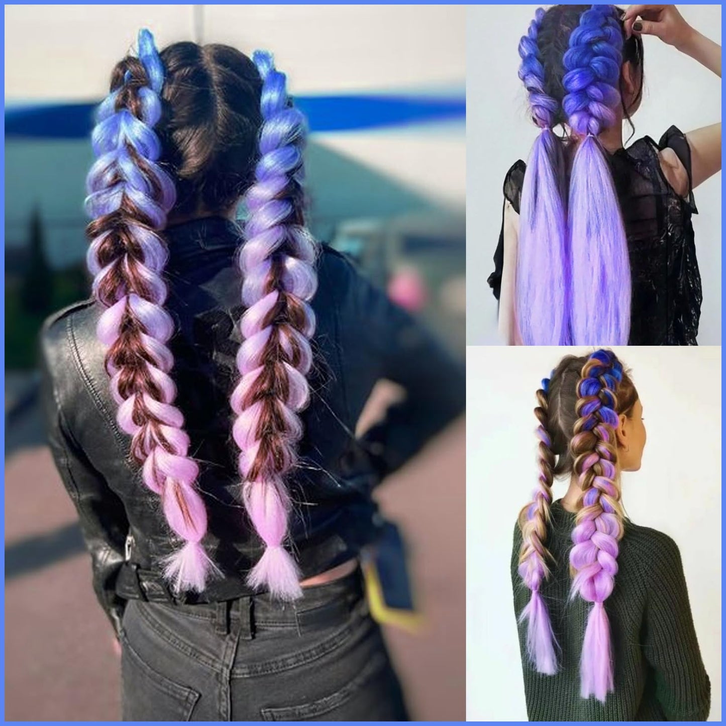 RUN SHUI Ombre Blue Light Purple Pre stretched Braiding Hair 2 Packs Pre feathered Braid Hair Extensions 30 Inches Hair Braids