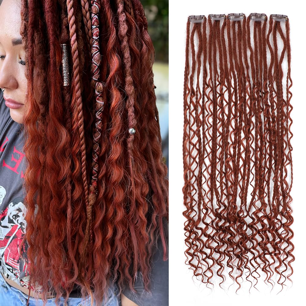 Ajsowju Boho Dreads Clip in Dreadlock Extension 5PCS 20 Strands Clip in Boho Dreadlock 24inches Thin Soft Dread Extenisons for Women (#350,Boho)