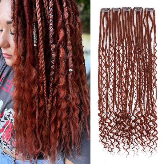 Ajsowju Boho Dreads Clip in Dreadlock Extension 5PCS 20 Strands Clip in Boho Dreadlock 24inches Thin Soft Dread Extenisons for Women (#350,Boho)