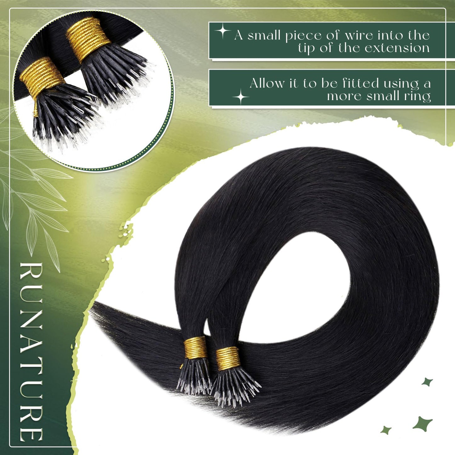 RUNATURE 18 Inch 50g Nano Bead Hair Extensions Real Human Black Nano Hair Extensions Pro Bonded Long Link Natural Hair 50 Strands #1