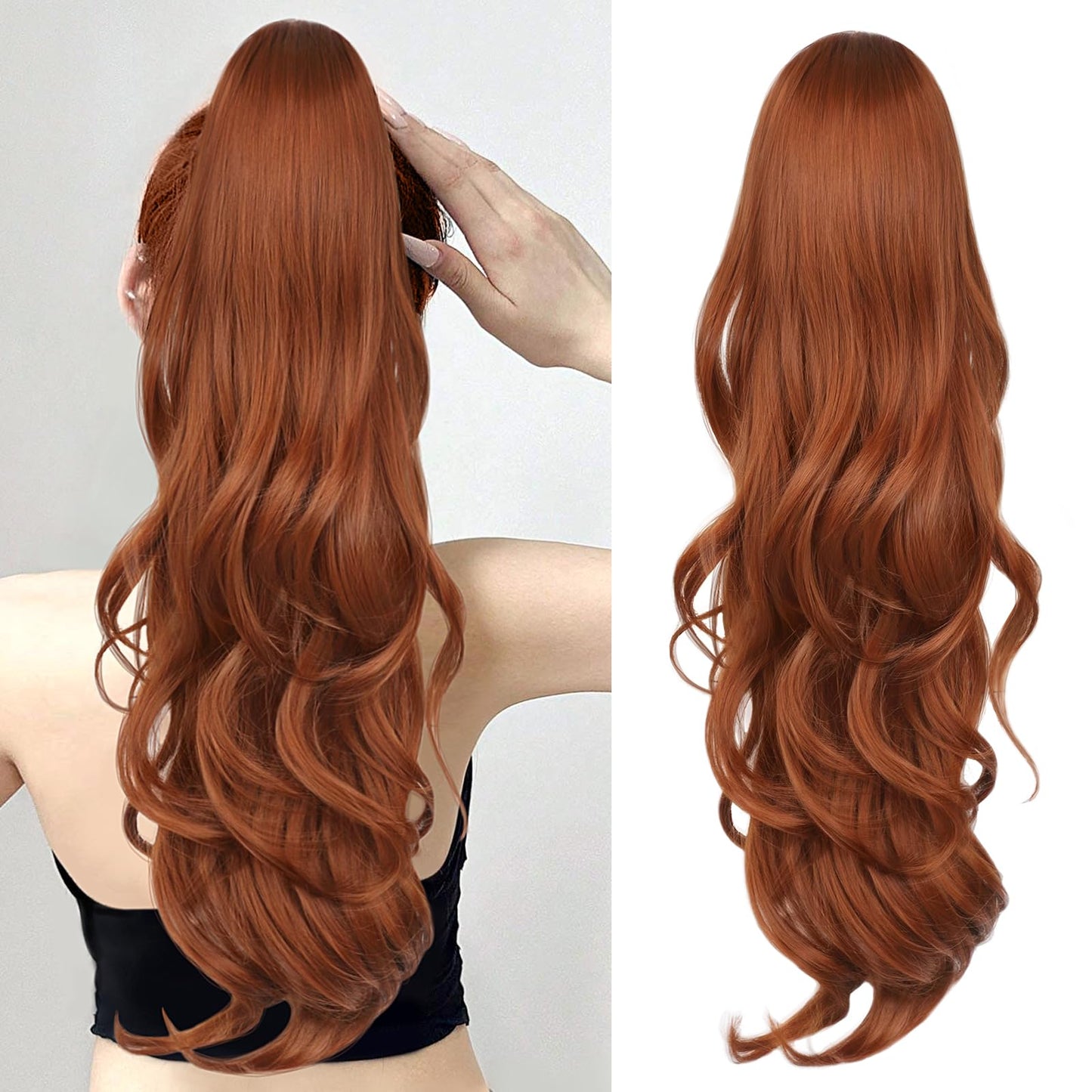 CHRSHN Ponytail Extension, Drawstring Ponytail Extension for Women 26 Inch Long Wavy Pony Tails Hair Extensions Synthetic Clip in Ponytail Hairpiece for Women(350#)