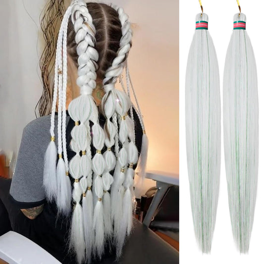 RUN SHUI Cream White Mix Tinsel Pre stretched Braiding Hair 2 Packs Pre feathered Braid Hair Extensions 30 Inches Hair Braids