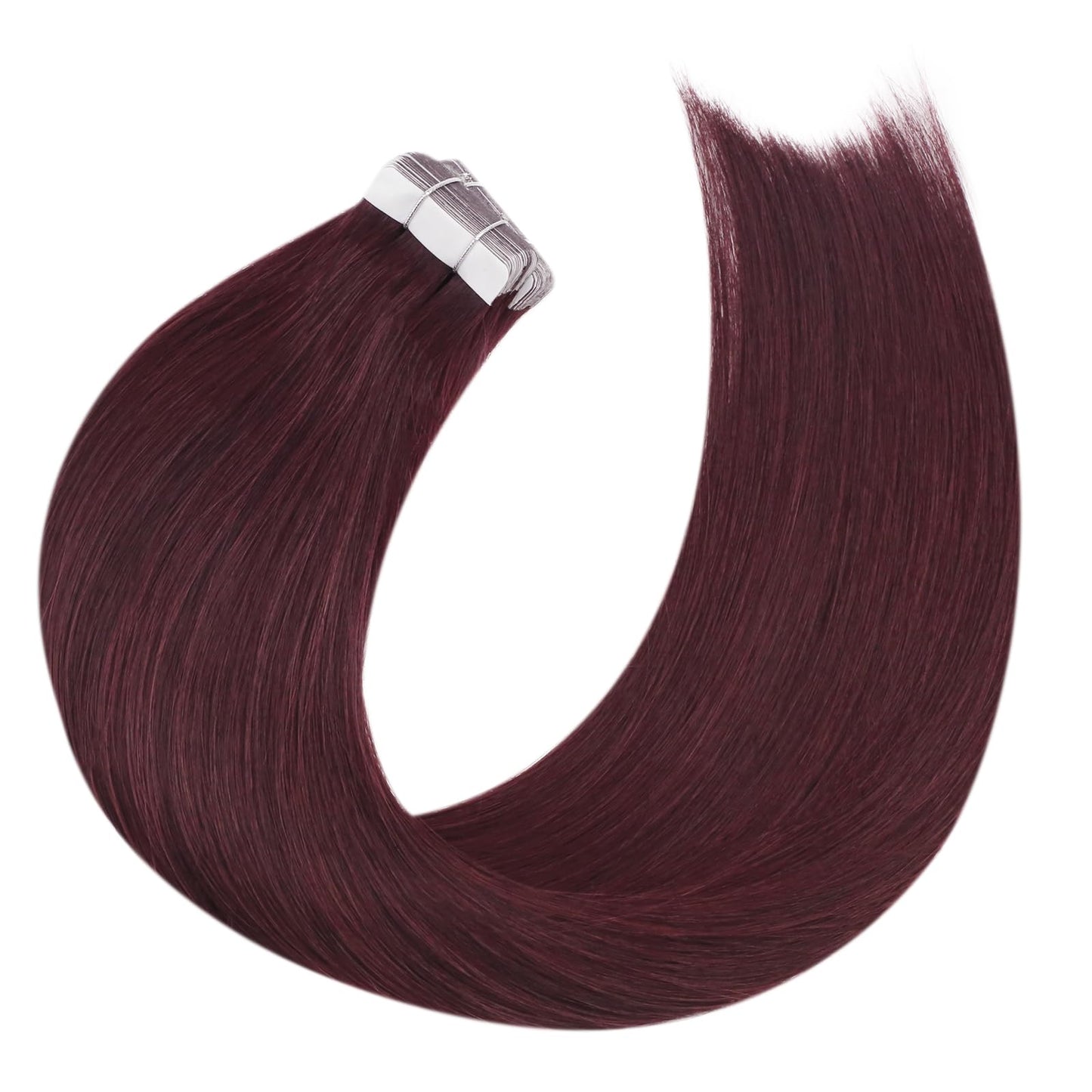 Moresoo Wine Red Tape in Hair Extensions Real Human Hair Tape in Extensions Burgundy Hair Extensions Human Hair Tape in Seamless Human Hair Extensions 10 Inch #99J 20pcs 30g