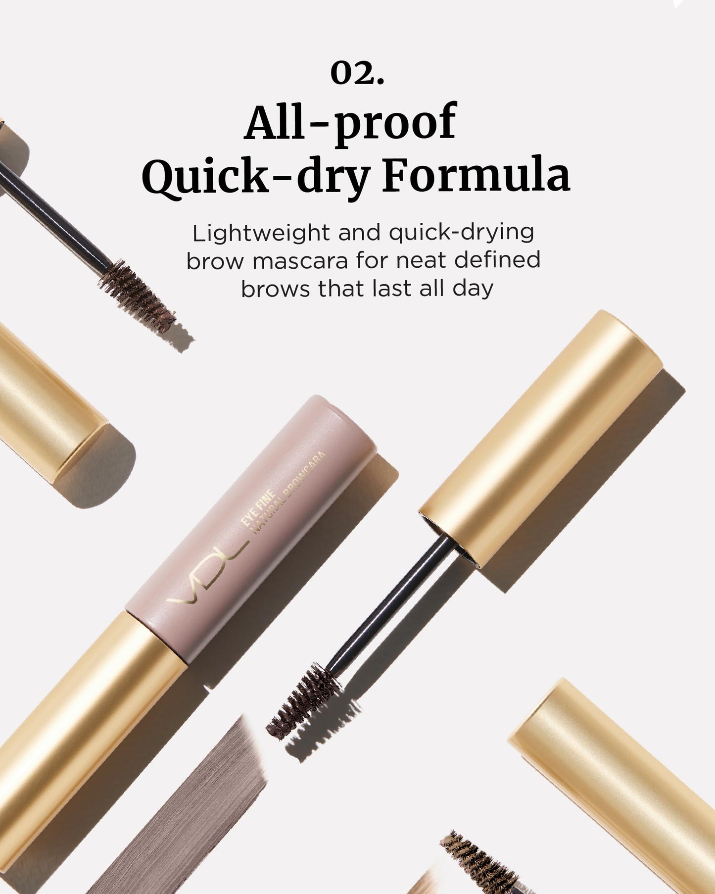 VDL Eye Fine Brow Mascara, 01 Gray Brown - Natural Brow Color for Precise Results and Defined Brows (0.19 oz) | Korean Makeup