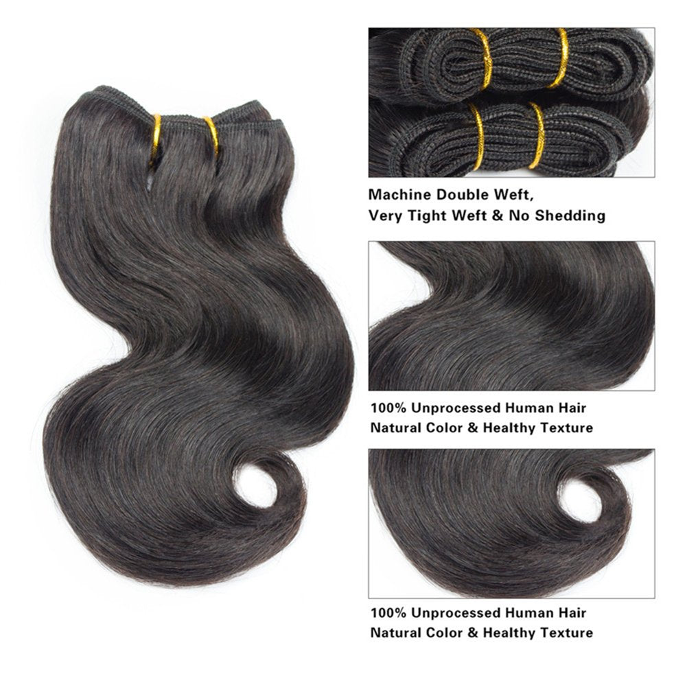 6 Bundles Brazilian Body Wave Virgin Hair Extension Human Hair Bundles 8 Inch Short Human Hair Virgin Brazilian Hair 50g/Bundle Human Hair Extensions (8"8"8"8"8"8", Natural)