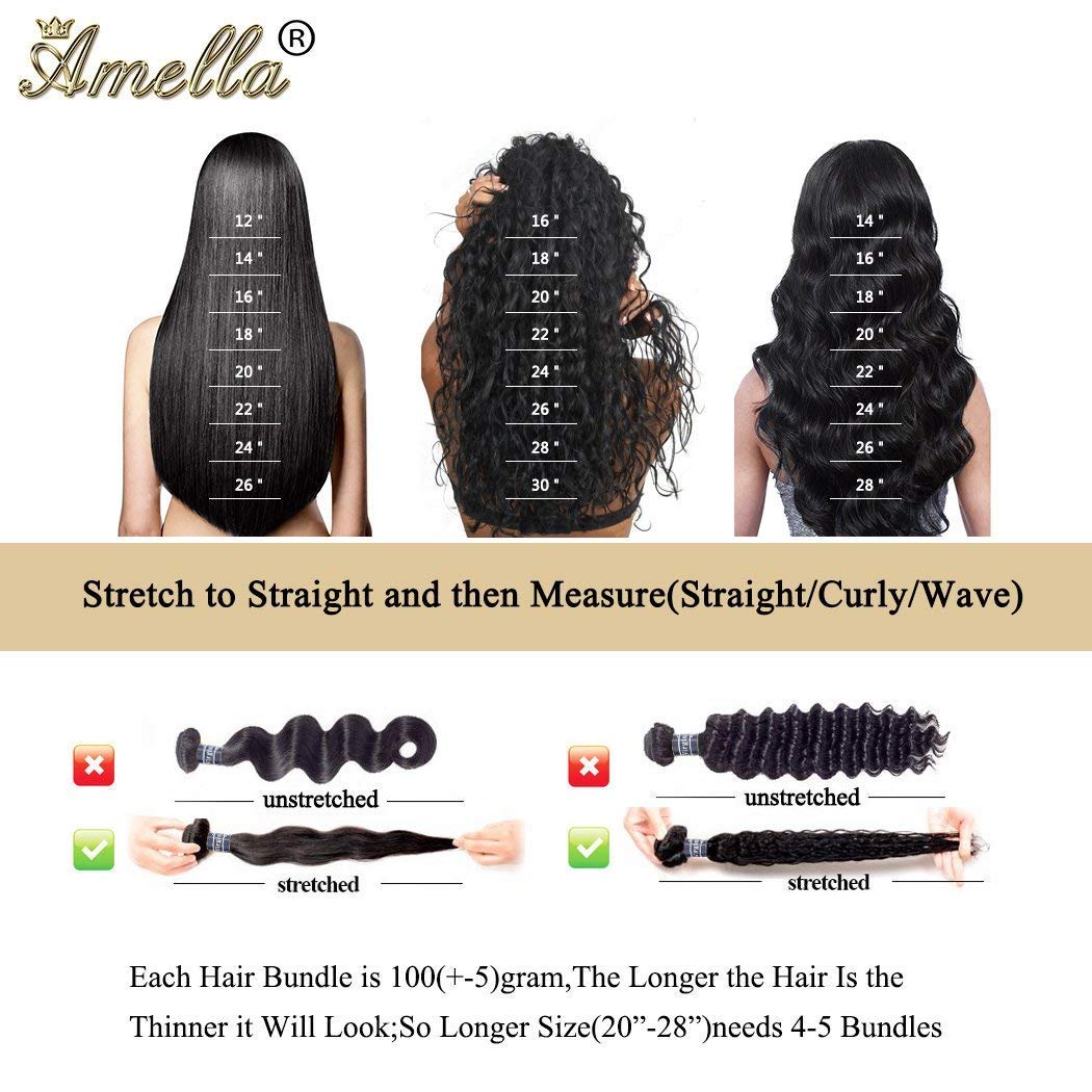 Amella Hair 8A Brazilian Body Wave Human Hair 4 Bundles (12 14 16 18) Brazilian Virgin Remy Hair Weave Bundles Unprocessed Body Wave Virgin Human Hair Bundles Remy Human Hair Extensions
