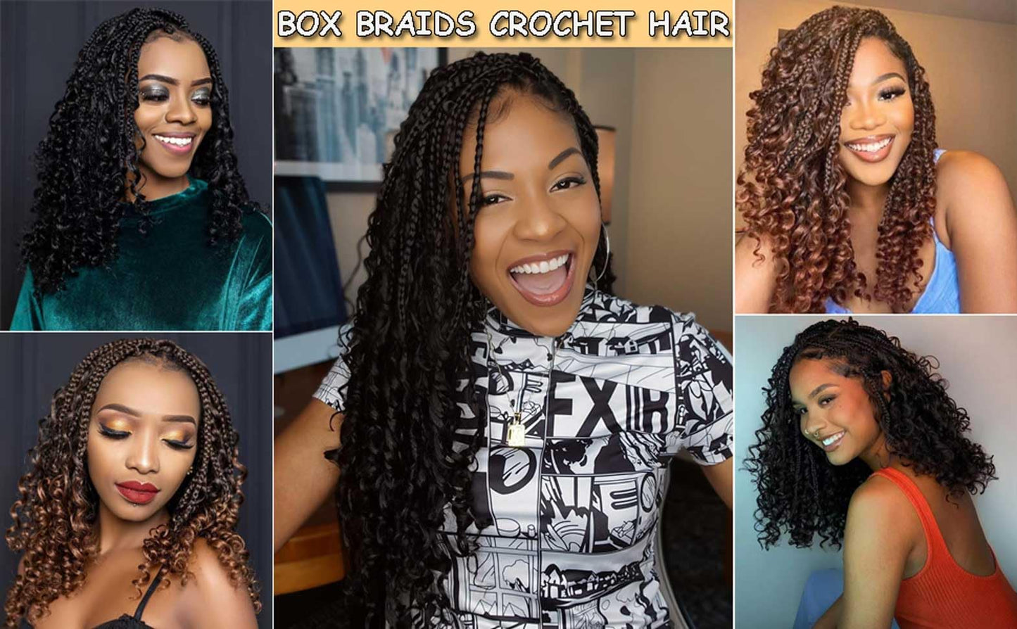 8 Packs Crochet Box Braids with Curly Ends 24 Inch Boho Braids Bohemian Box Braid Hair Goddess Box Braids Crochet Hair for Women (1B, 24 inch 8 pack)