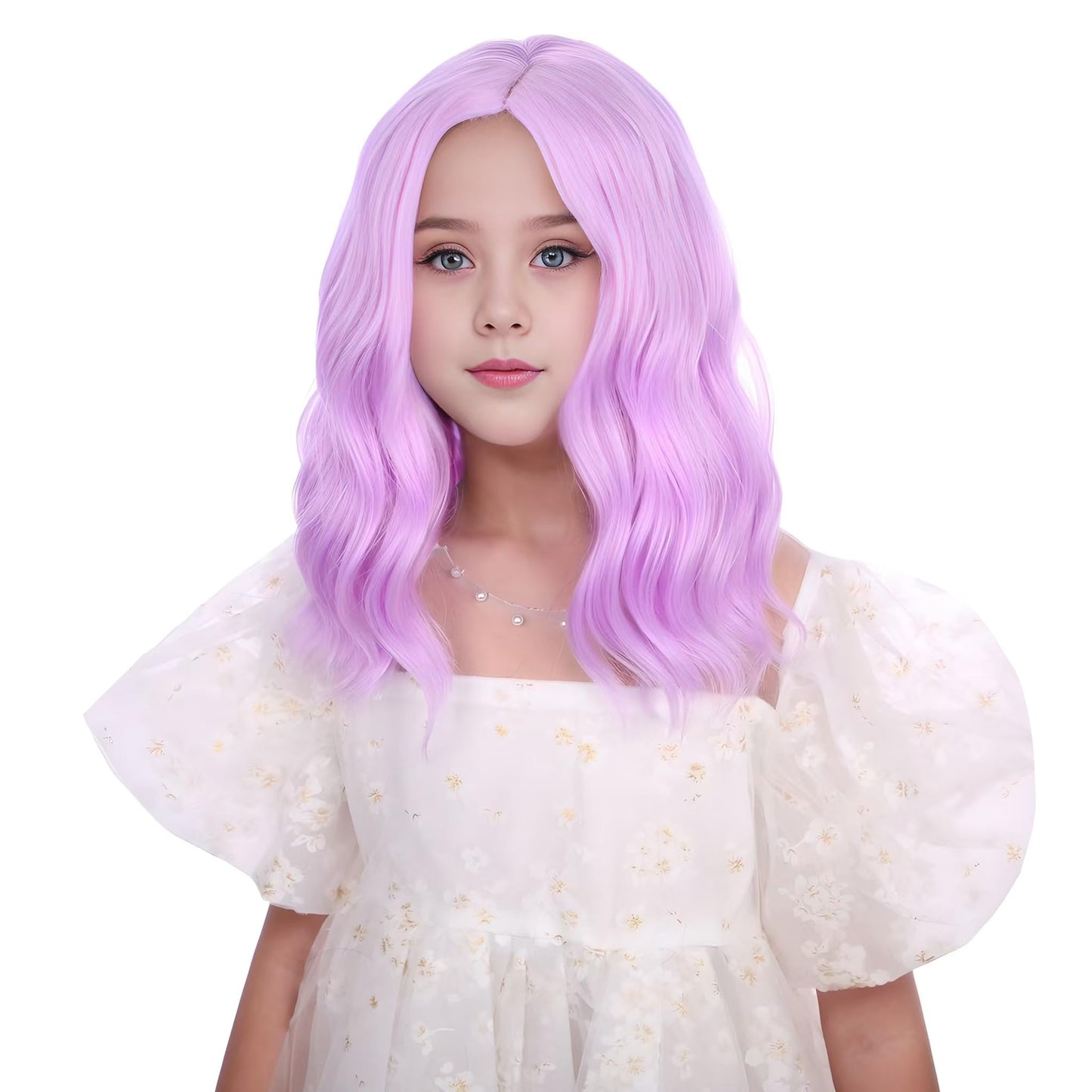 DUDUWIG Kids Light Purple Wig Girls Short Bright Purple Wavy Curly Wig Children Side Part Wigs Heat Resistant Synthetic Wigs with Cap