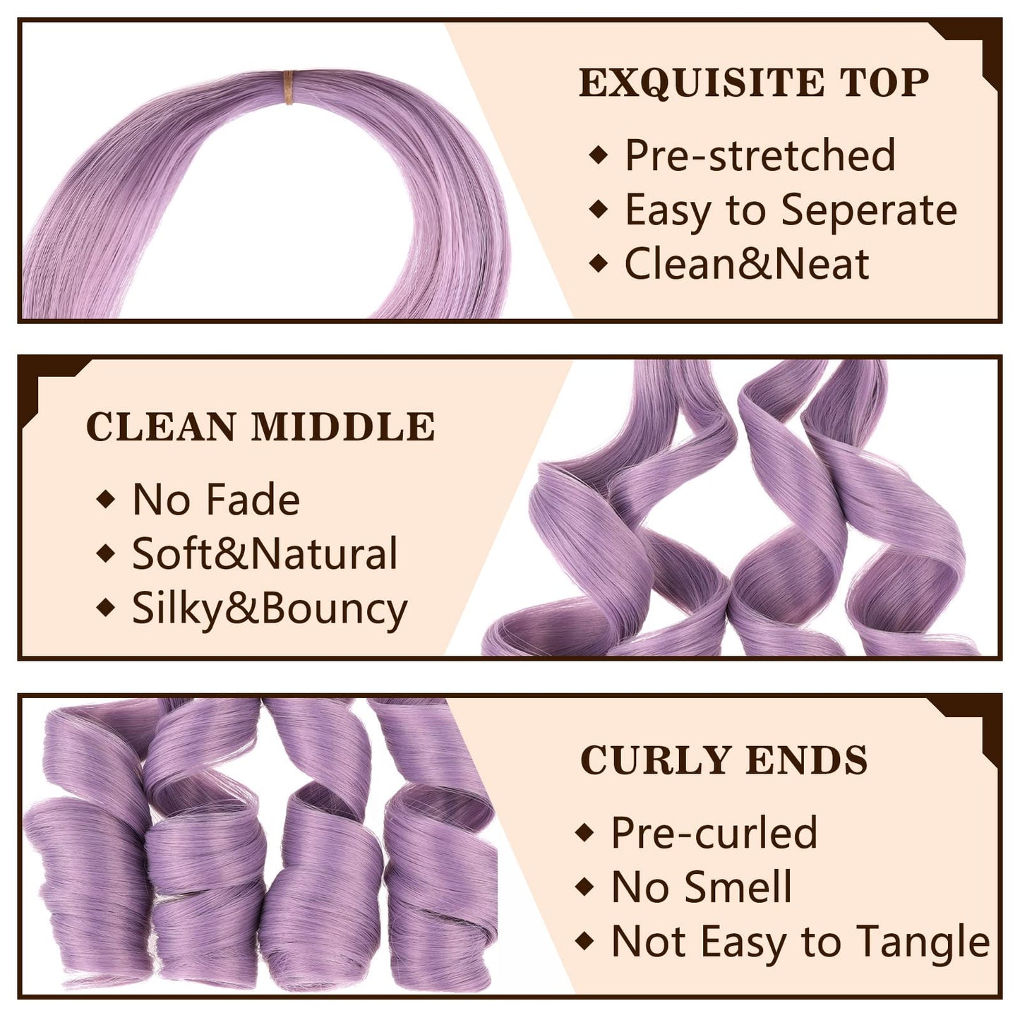 COOKOO 22 Inch French Braids Hair 9 PCS Long Curly Braiding Hair Bouncy Loose Wavy Braiding Hair Pre Stretched Spanish Curls Braiding Hair for French Curl Crochet Braids(Light Purple)