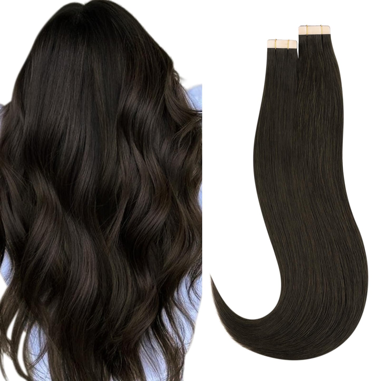 HOTBANANA Tape in Hair Extensions - 16 Inch 40pcs 100g Dark Brown Human Hair - Straight Remy Tape Extensions