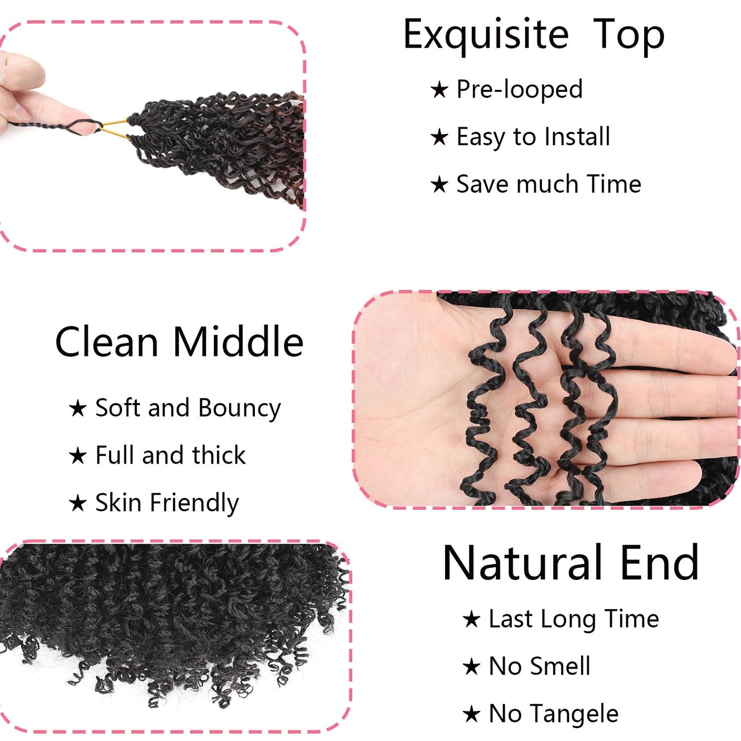Fovbuty Yanky Twist Crochet Braids Hair 8 Inch 9 Bundles/Lot Natural Black Pre-Twisted Passion Twist With Curly Ends Small Crochet Hair for Senegalese Braids 1B#/9pack