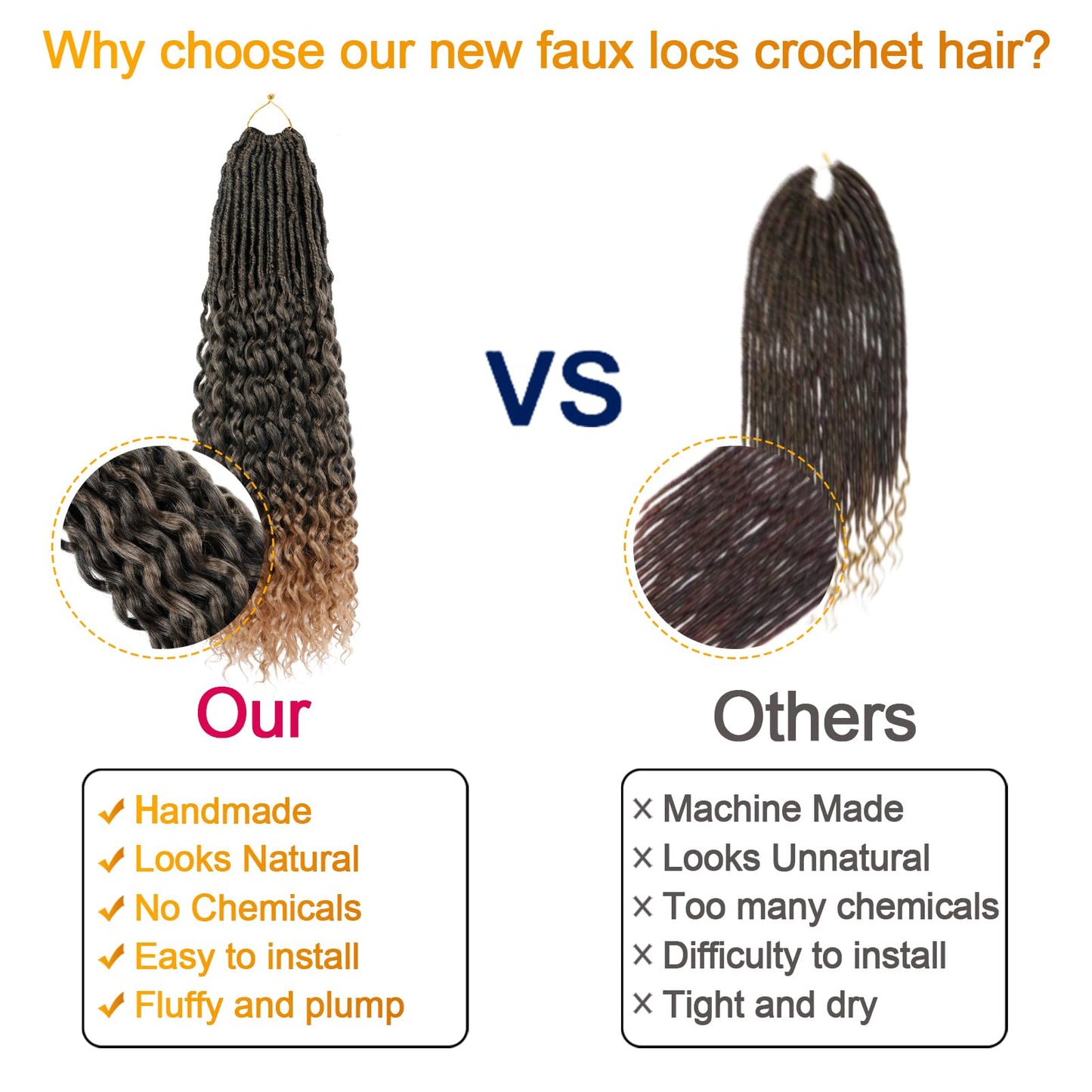 Goddess faux locs Crochet hair 24Inch 8Packs New faux locs Crochet hair Deep Wavy faux locs Crochet hair Pre Looped Crochet hair Extensions for Women(1B-27#)