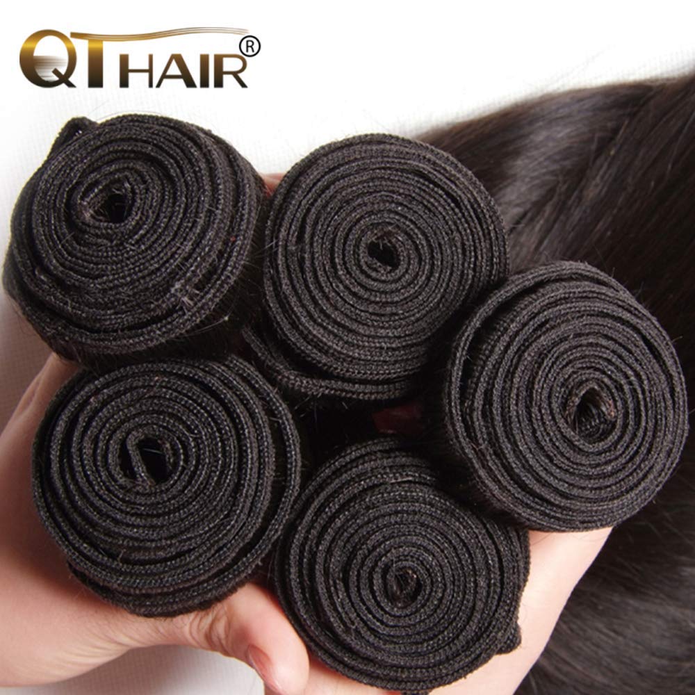 QTHAIR 16A Grade Brazilian Straight Human Hair Bundles 100% Unprocessed Brazilian Straight Human Hair Weave Natural (16", Hair Bundles)