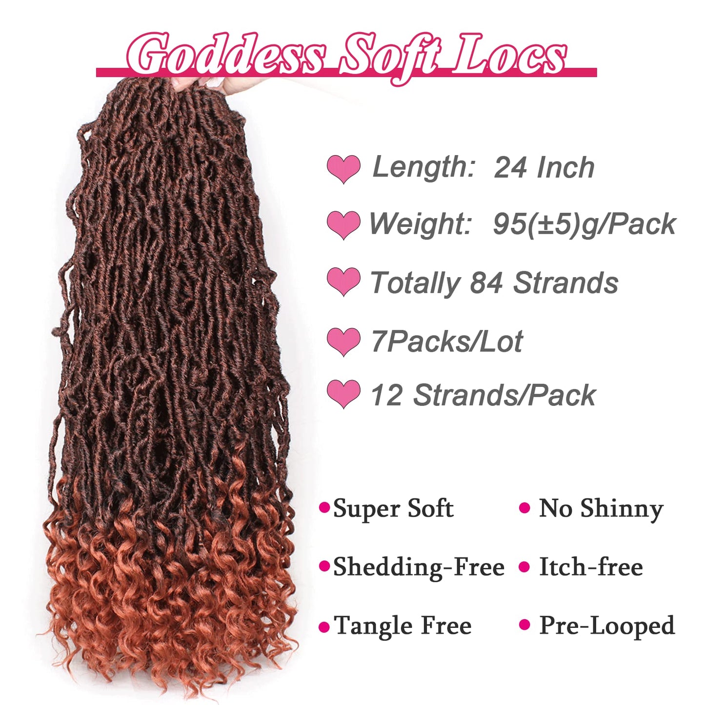Leeven 24 Inch Ombre Red Goddess New Faux Locs Crochet Hair 7 Packs Boho Soft Locs Crochet Braids Hair With Curly Ends Synthetic Locs Braiding Hair for Women 12 Strands/Pack (T350#)