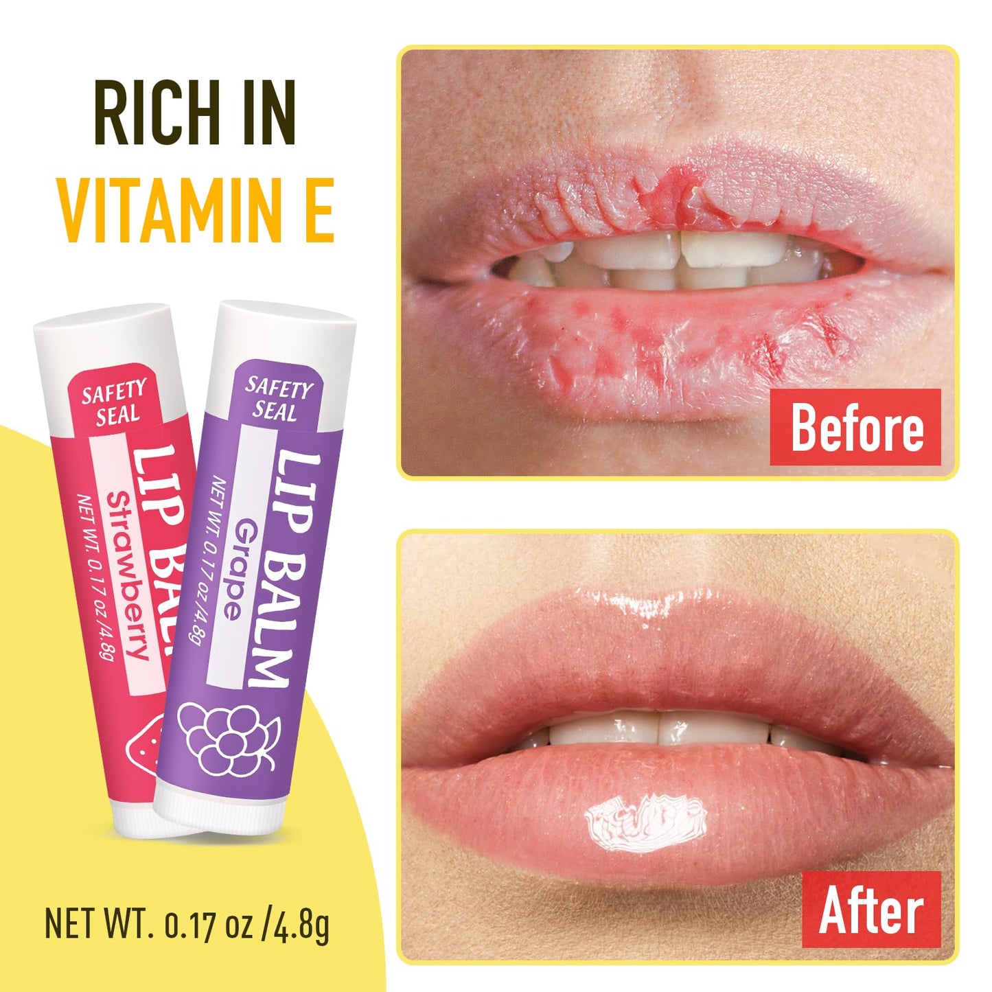 YesBes 64 Pack Lip Balm, Natural Lip Balm Bulk with Vitamin E and Coconut Oil, Moisturizing Lip Balms for Dry Cracked Lips, Lip Balms for Stocking Stuffers - 8 Flavors