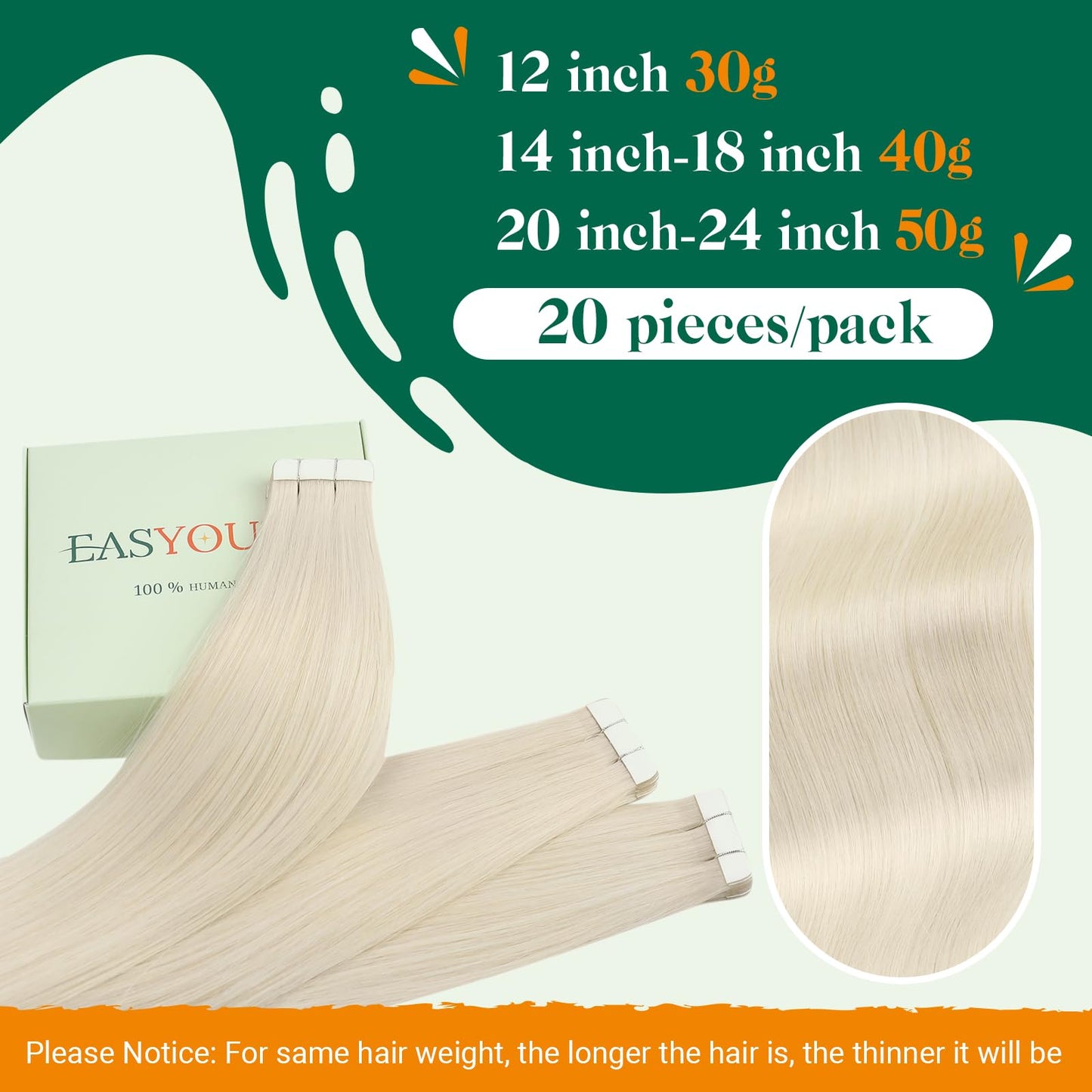 Easyouth Natural Tape in Hair Extensions Human Hair Blonde Human Hair Tapes in Extensions Platinum Blonde Tape in Extensions Real Hair Natural Luster 12Inch 30g 20pcs