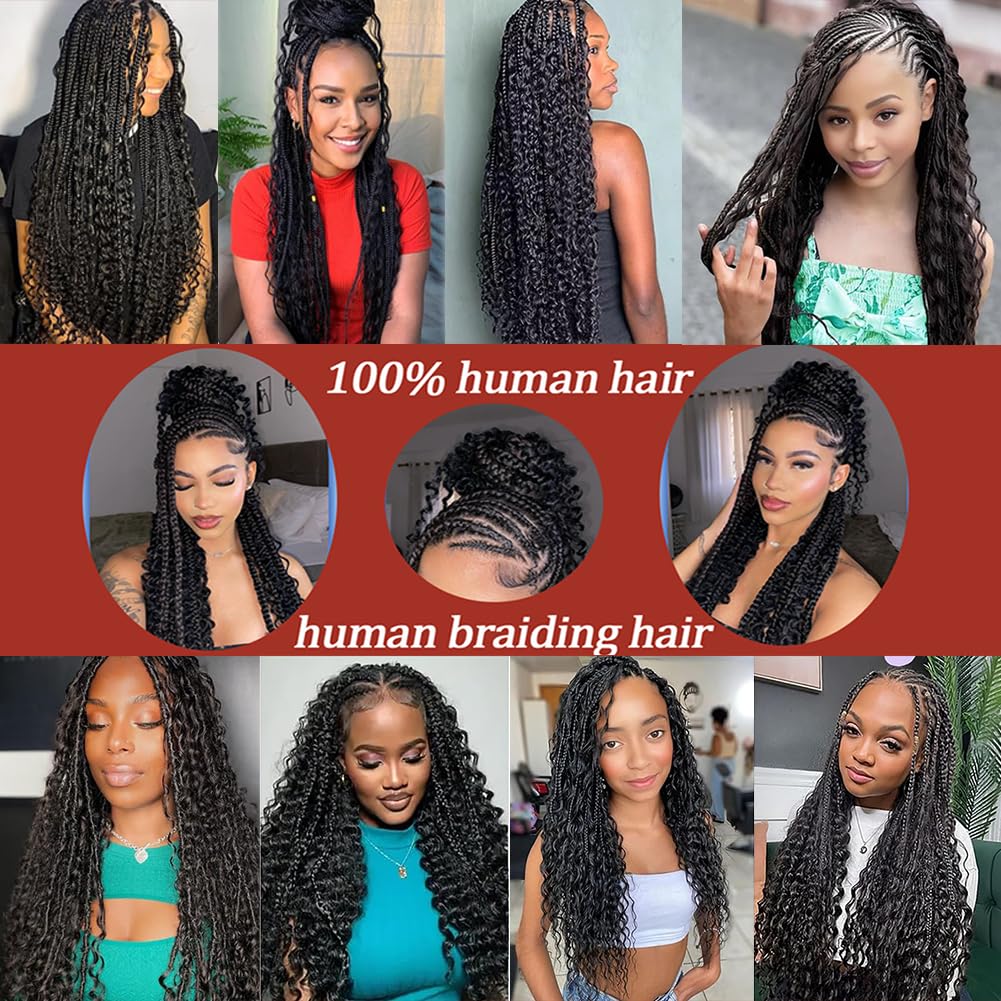 Deep Wave Bulk Human Hair For Braiding 100 Percent Human Braiding Hair For Boho Braids No Weft Brazilian Virgin Curly Human Hair Extensions（2 Braids Per of 1 pack 100g ）
